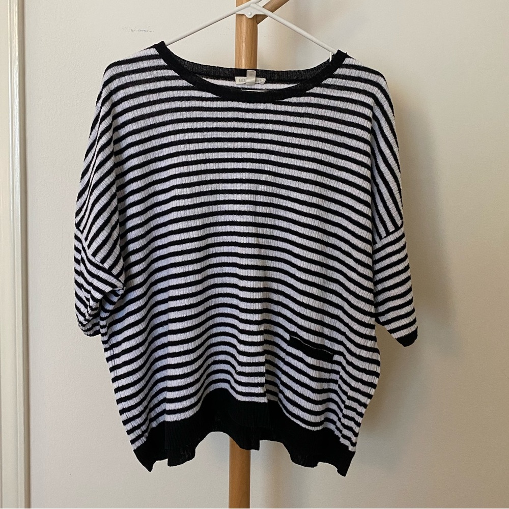 Eileen Fisher black and white striped linen sweater